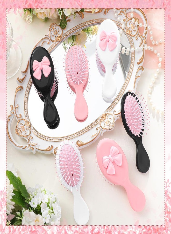 Meanplan 6 Pcs Mini Hair Brush with Bow Travel Detangling Brush Bulk Pink Coquette Small Hairbrush for Dry and Wet Hair Women - Image 4
