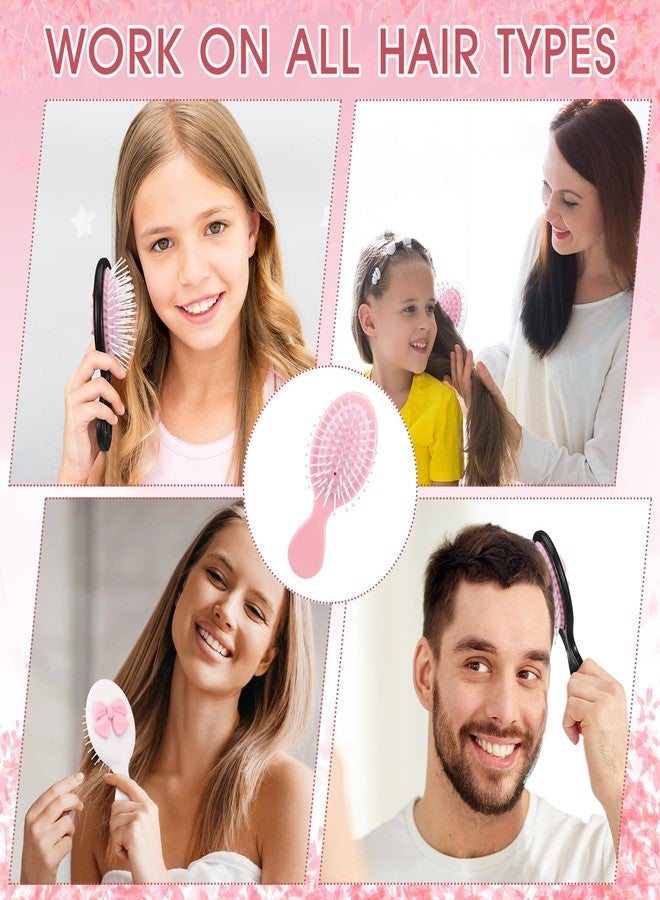 Meanplan 6 Pcs Mini Hair Brush with Bow Travel Detangling Brush Bulk Pink Coquette Small Hairbrush for Dry and Wet Hair Women - Image 5