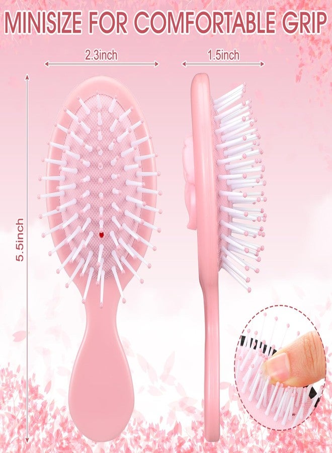 Meanplan 6 Pcs Mini Hair Brush with Bow Travel Detangling Brush Bulk Pink Coquette Small Hairbrush for Dry and Wet Hair Women - Image 2