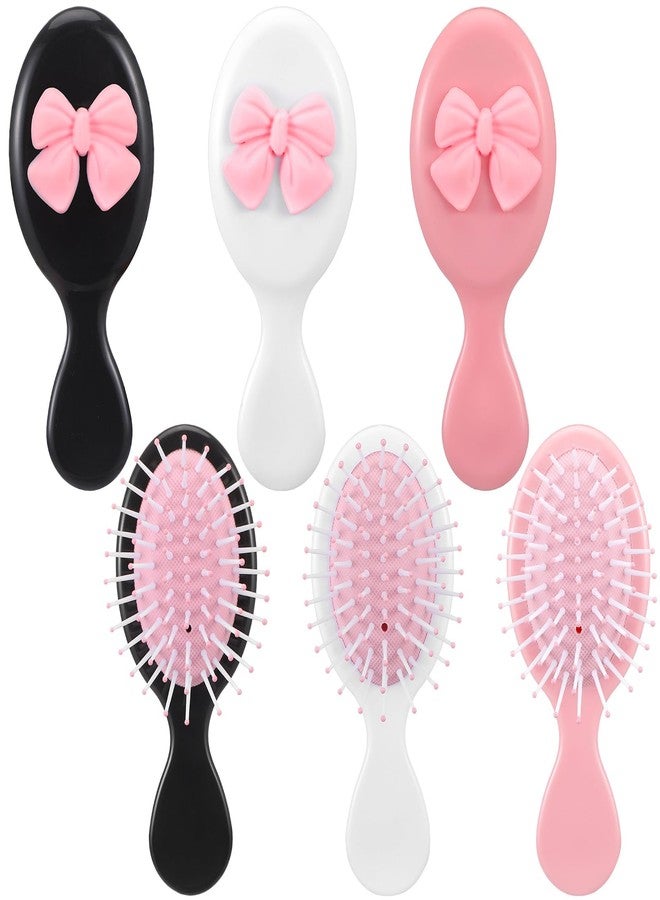 Meanplan 6 Pcs Mini Hair Brush with Bow Travel Detangling Brush Bulk Pink Coquette Small Hairbrush for Dry and Wet Hair Women - Image 1