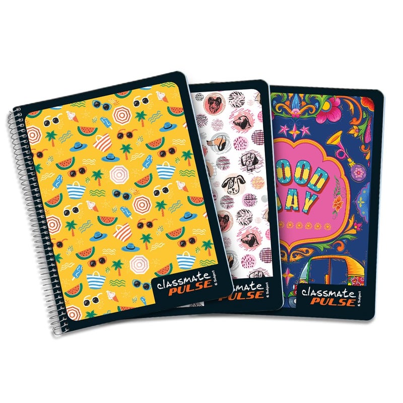 classmate Pulse Notebook - 240 X 180, 300 Pages, Single Line, Wiro Binding, Pack of 3 - Image 1