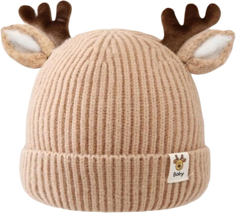 leomoste Baby Beanie Hat Cute Antlers Reindeer Crochet Knitted Hat Winter Warm Cap for Toddler Boys Girls - Image 1
