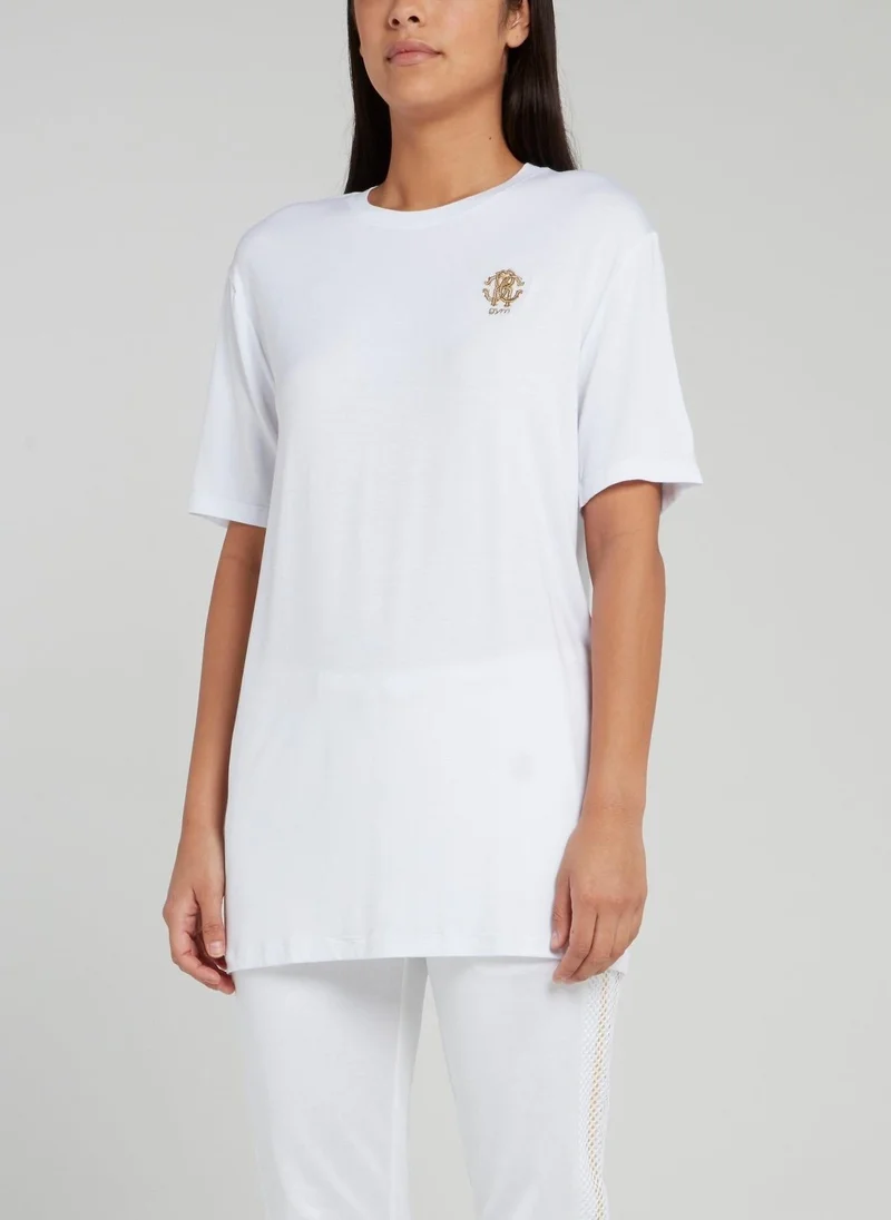 روبرتو كافالي تيشيرت أبيض نصف كم فضفاض