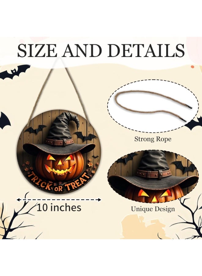 xppier 10"Halloween Hanging Sign Decorations - Trick Or Treat - Spooky Pumpkin Halloween Wooden Door Hanger Sign for Window Wall Indoor Home Decor Party Decoration Supplies - Image 5