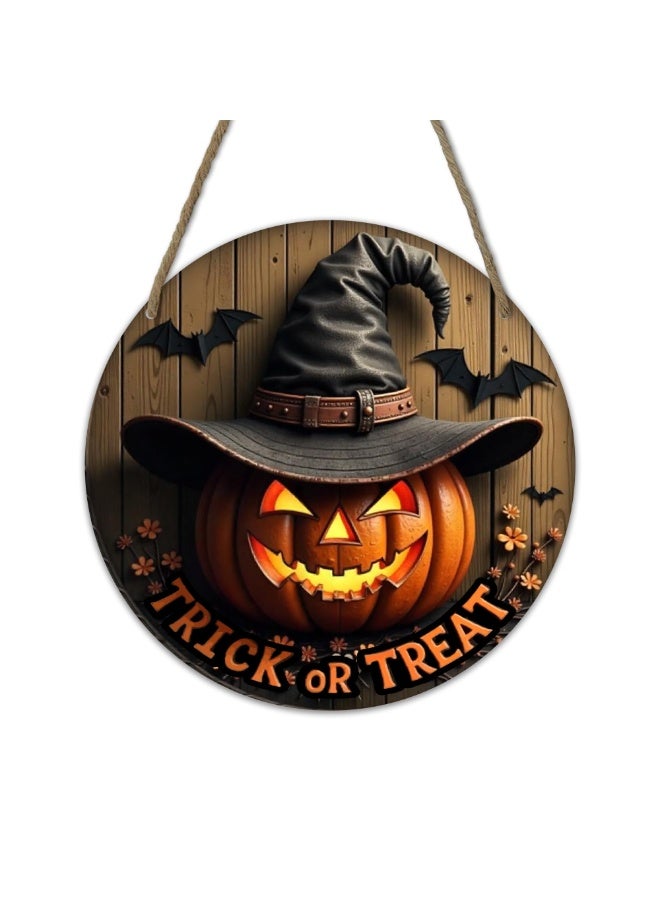 xppier 10"Halloween Hanging Sign Decorations - Trick Or Treat - Spooky Pumpkin Halloween Wooden Door Hanger Sign for Window Wall Indoor Home Decor Party Decoration Supplies - Image 1