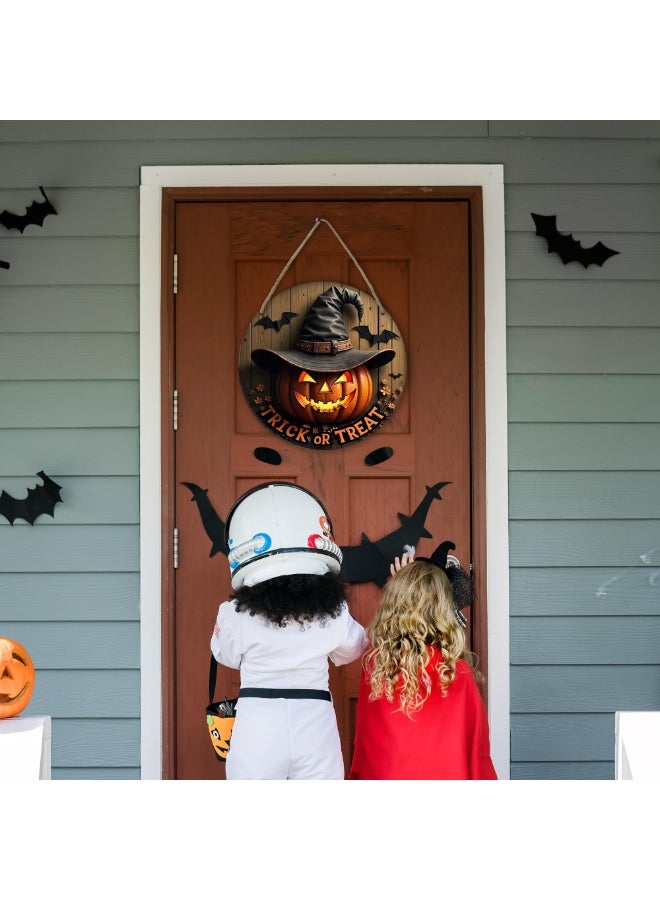 xppier 10"Halloween Hanging Sign Decorations - Trick Or Treat - Spooky Pumpkin Halloween Wooden Door Hanger Sign for Window Wall Indoor Home Decor Party Decoration Supplies - Image 3