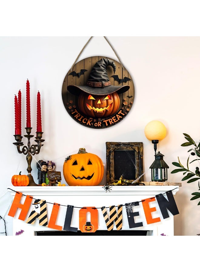 xppier 10"Halloween Hanging Sign Decorations - Trick Or Treat - Spooky Pumpkin Halloween Wooden Door Hanger Sign for Window Wall Indoor Home Decor Party Decoration Supplies - Image 4
