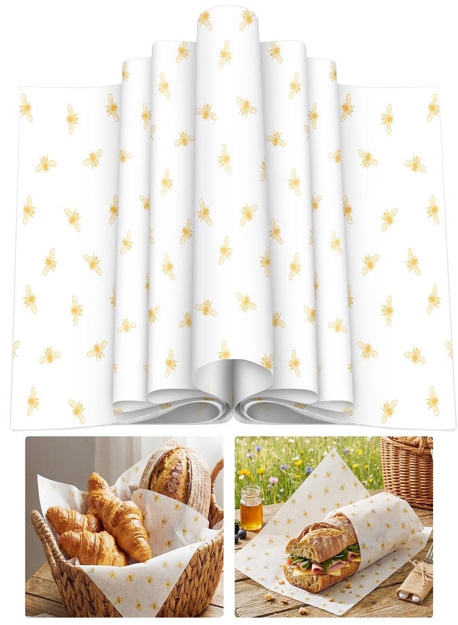 Feifeiya 200 Pcs Wax Paper Sheets Food Greaseproof Paper Rainproof Sandwich Wrapping Greaseproof Food Basket Liners Kitchen Supplies for Gift Wrapping and DIY Crafts 9.8 x 8.7 Inch(Gold,Bee) - Image 1