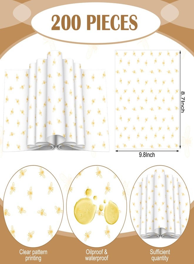 Feifeiya 200 Pcs Wax Paper Sheets Food Greaseproof Paper Rainproof Sandwich Wrapping Greaseproof Food Basket Liners Kitchen Supplies for Gift Wrapping and DIY Crafts 9.8 x 8.7 Inch(Gold,Bee) - Image 2
