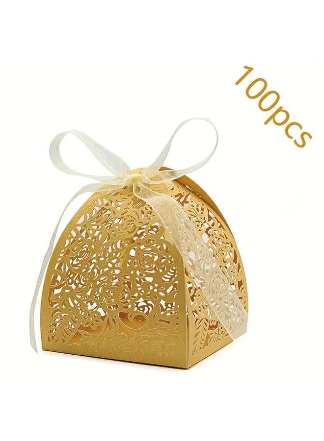 100pcs Gold Four Leaf Rose Candy Box Chocolate Gift Box Laser Cut Wedding Favor Boxes With Ribbon For Bridal Shower Birthday Party Christmas Halloween - Image 1
