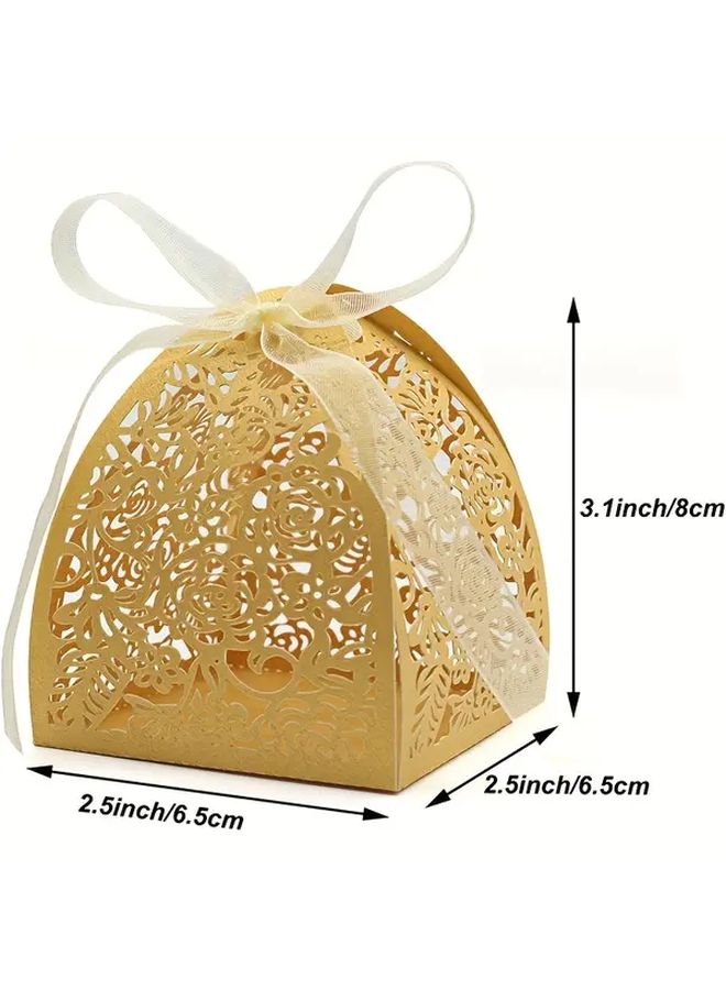 100pcs Gold Four Leaf Rose Candy Box Chocolate Gift Box Laser Cut Wedding Favor Boxes With Ribbon For Bridal Shower Birthday Party Christmas Halloween - Image 2
