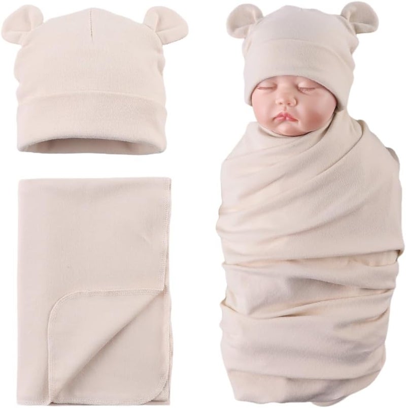 Pesaat Cotton Baby Swaddle Hat Set Newborn Infant Hats Receiving Blankets for Baby Boys Girls - Image 1