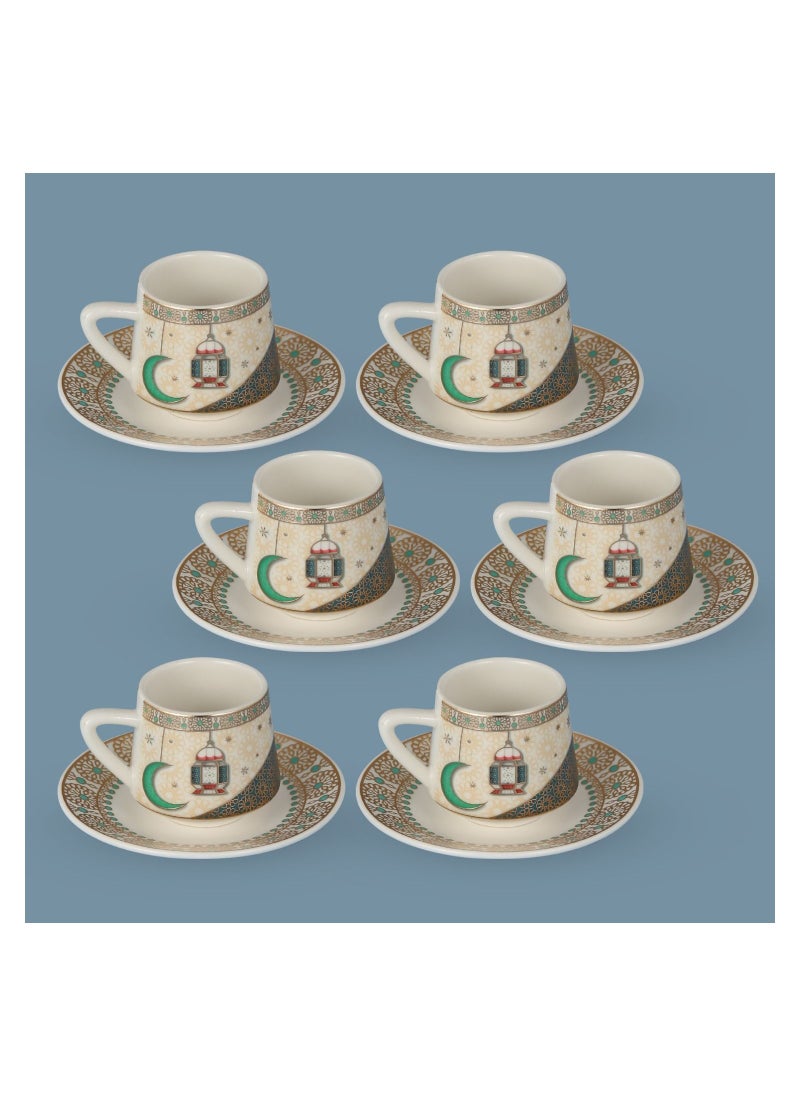 Generic - Liying 12pcs Ramadan Design Porcelain Turkish Coffee cups(6) and Saucer(6) Set with saucer Dishwasher safe and good for Gatherings, Wedding, Parties - Image 1