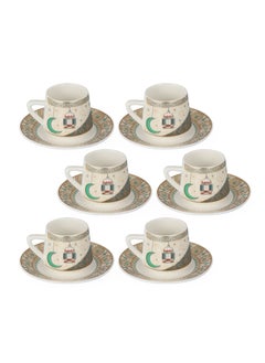Liying 12pcs Ramadan Design Porcelain Turkish Coffee cups(6) and Saucer(6) Set with saucer Dishwasher safe and good for Gatherings, Wedding, Parties