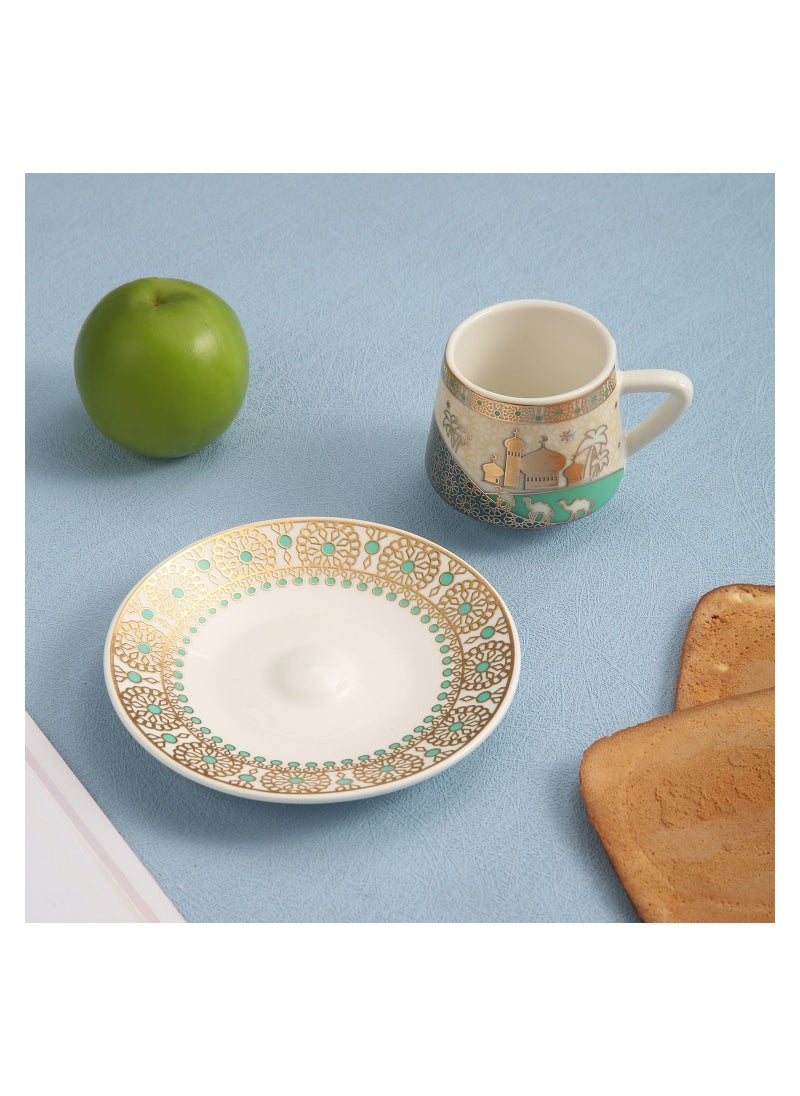Generic - Liying 12pcs Ramadan Design Porcelain Turkish Coffee cups(6) and Saucer(6) Set with saucer Dishwasher safe and good for Gatherings, Wedding, Parties - Image 1