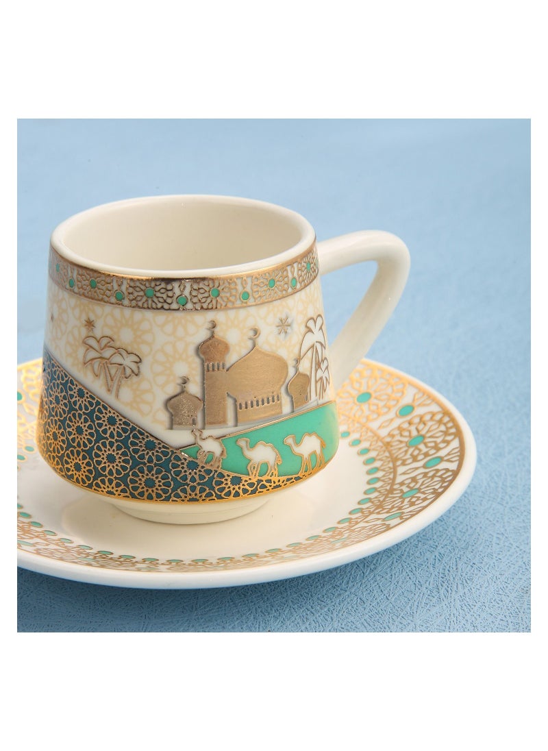 Generic - Liying 12pcs Ramadan Design Porcelain Turkish Coffee cups(6) and Saucer(6) Set with saucer Dishwasher safe and good for Gatherings, Wedding, Parties - Image 1