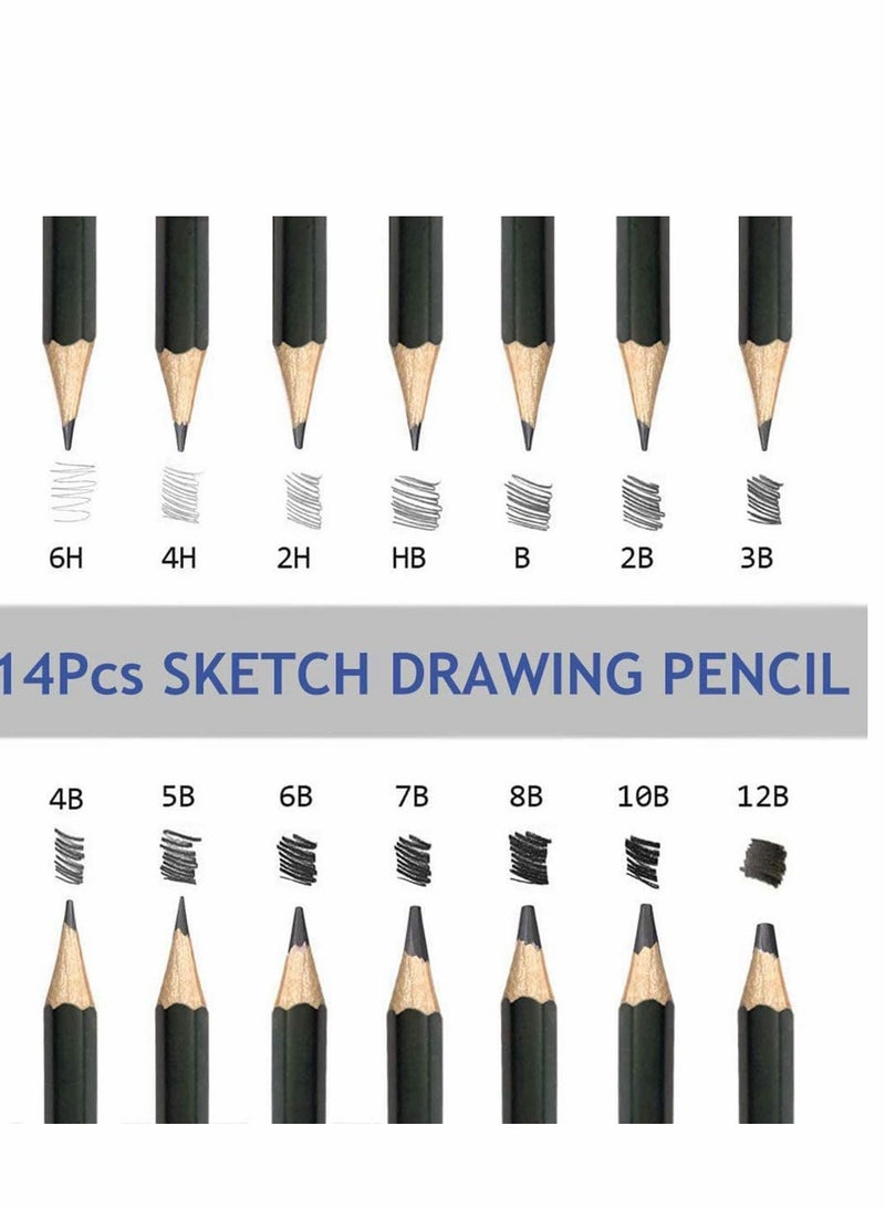 KASTWAVE Pencils Artist Sketching Set Drawing Pencils Set, 14pcs Sketching Pencils 12B 10B 8B 7B 6B 5B 4B 3B 2B B HB 2H 4H 6H Graphite Pencils for Adults Artists Student Beginners Professional - Image 3