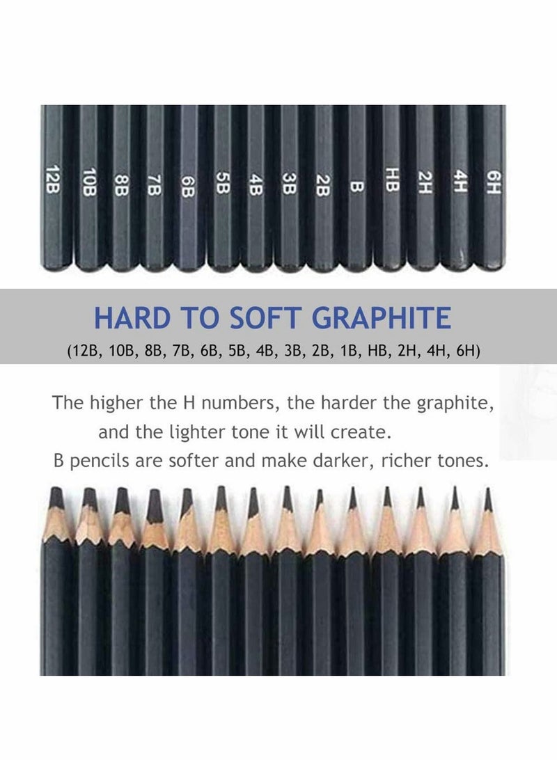 KASTWAVE Pencils Artist Sketching Set Drawing Pencils Set, 14pcs Sketching Pencils 12B 10B 8B 7B 6B 5B 4B 3B 2B B HB 2H 4H 6H Graphite Pencils for Adults Artists Student Beginners Professional - Image 4