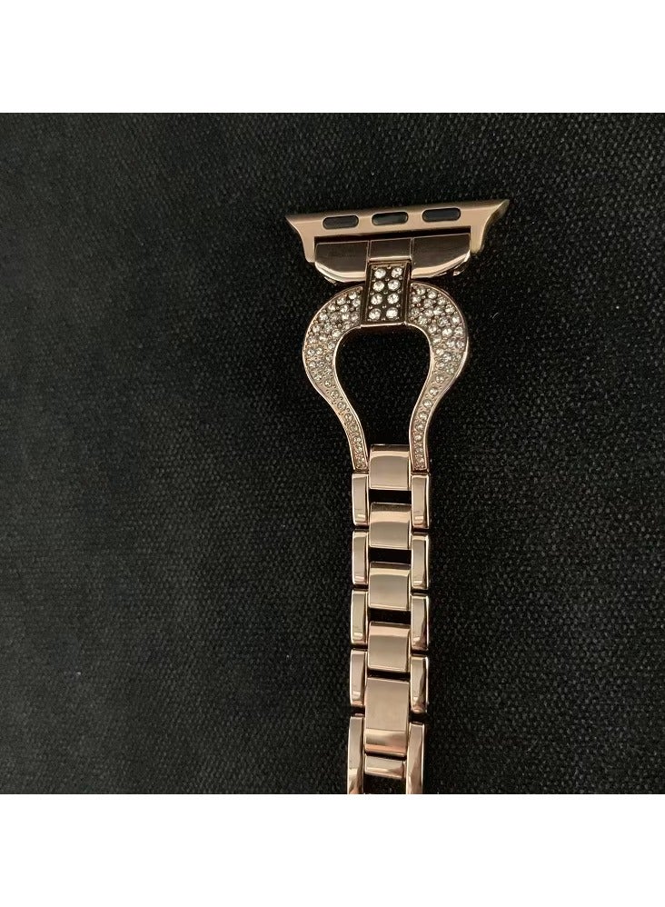 ديفيا سوار ساعة مرصع بالألماس 38/40 مم / حزام ساعة / مظهر أنيق وفخم / قفل بخطاف وحلقة / وسادة ناعمة / صناعة راقية / ملمس مريح / سهل التركيب - ذهبي وردي - Image 2