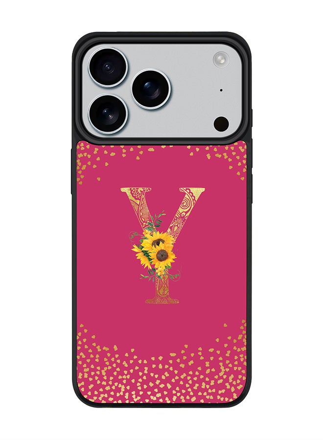 Stylizedd iPhone 17 Pro Case, [Compatible with MagSafe] Slim Magnetic cover Phone Case iPhone 17 Pro -Custom Floral Monogram - Y ( Deep Pink ) - Image 1