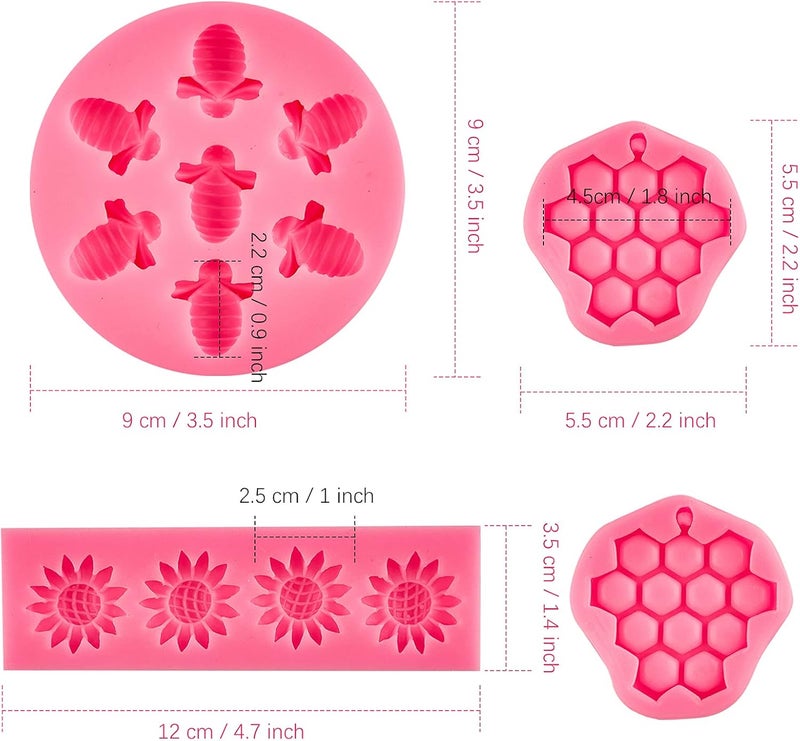 Ocmoiy 4 Pieces Bumble Bee Silicone Mold Honeycomb Sunflower and Bee Fondant Molds for Cupcake Cake Decorating Sugar Chocolate Candy Baking Mold - Image 2