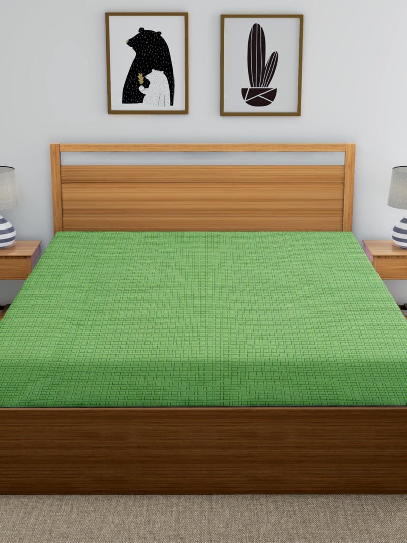 RANGBHAR Handloom Khadi Cotton King Size Bedsheet, 100 x 108 inch, Without Pillow Covers, Woven Checkered Bedcover, Green - Image 3