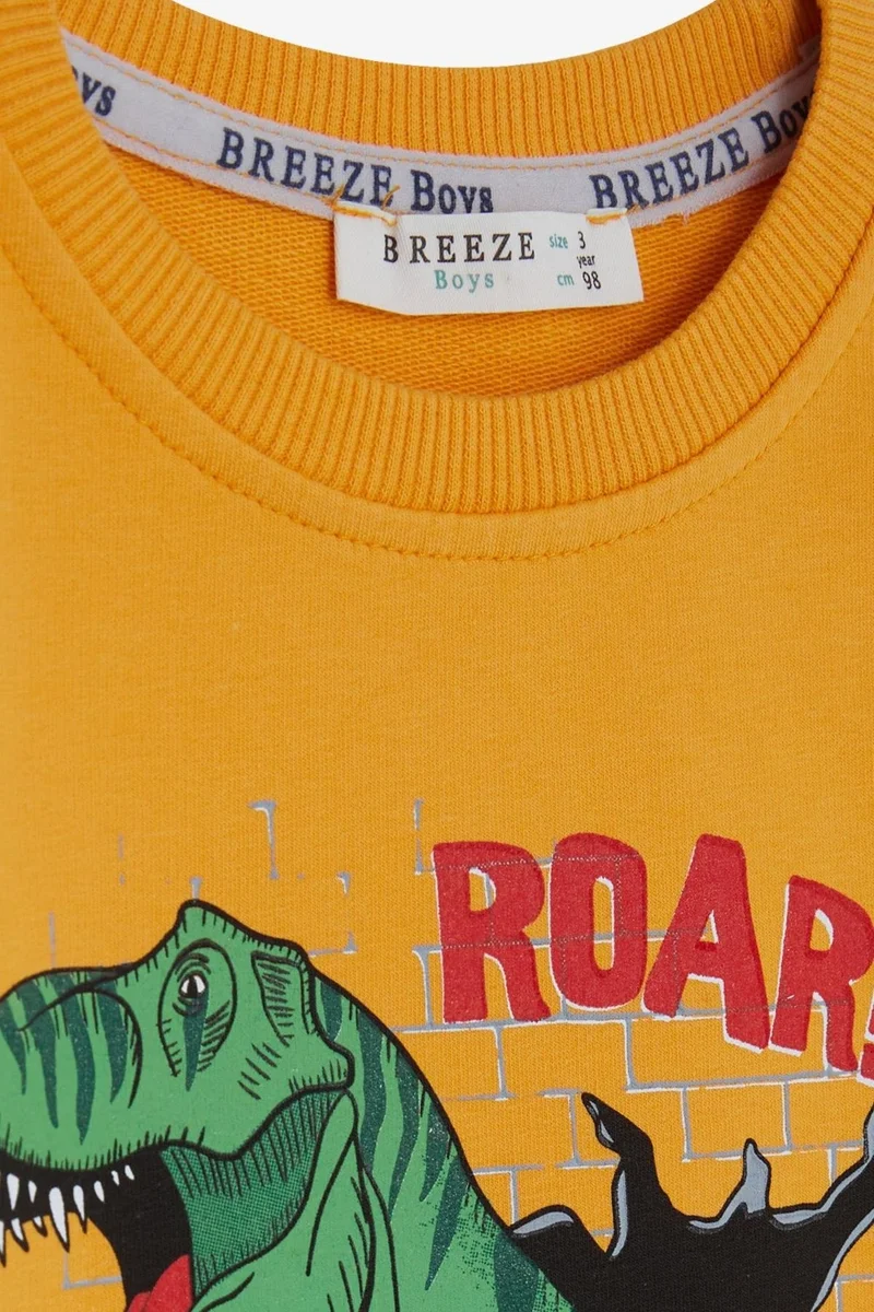 Breeze Boy's Tracksuit Set Dinosaur Printed 1.5-5 Years, Mustard Yellow