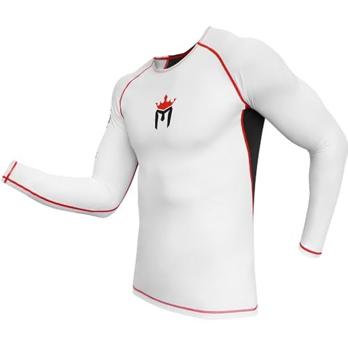 Meister Rush LongSleeve Rash Guard for MMA BJJ Surfing WhiteRed Medium - Image 1