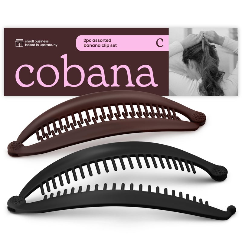 Cobana Banana Clip Hair Clips - Volumizing Hair Claw Clips & Hair Styling Accessories for Thick & Thin Hair - Large 6'' Set of 2 (Black and Brown) - Image 1
