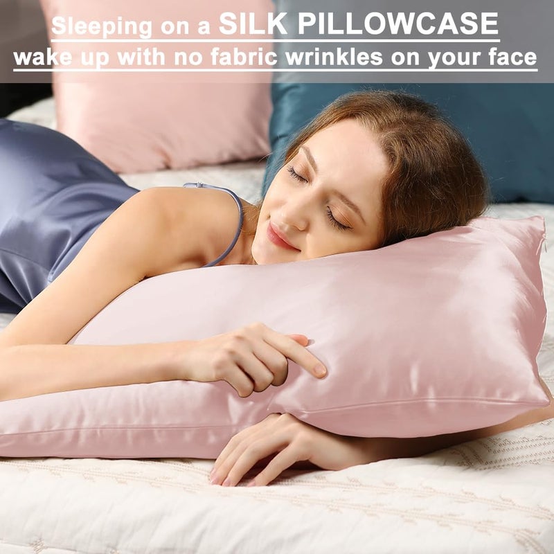 Ravmix Silk Pillowcase 2 Pack for Hair and Skin with Hidden Zipper  Ravmix Both Sides 21Momme Mulberry Silk Pillowcases Set of 2  Standard Size 20?26inches  Soft Pink - Image 3
