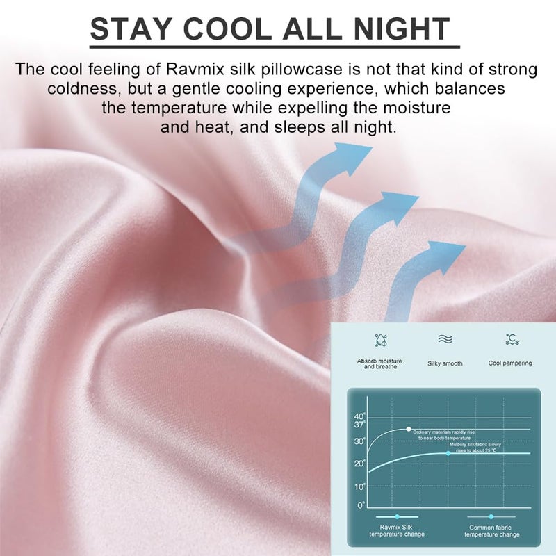 Ravmix Silk Pillowcase 2 Pack for Hair and Skin with Hidden Zipper  Ravmix Both Sides 21Momme Mulberry Silk Pillowcases Set of 2  Standard Size 20?26inches  Soft Pink - Image 4