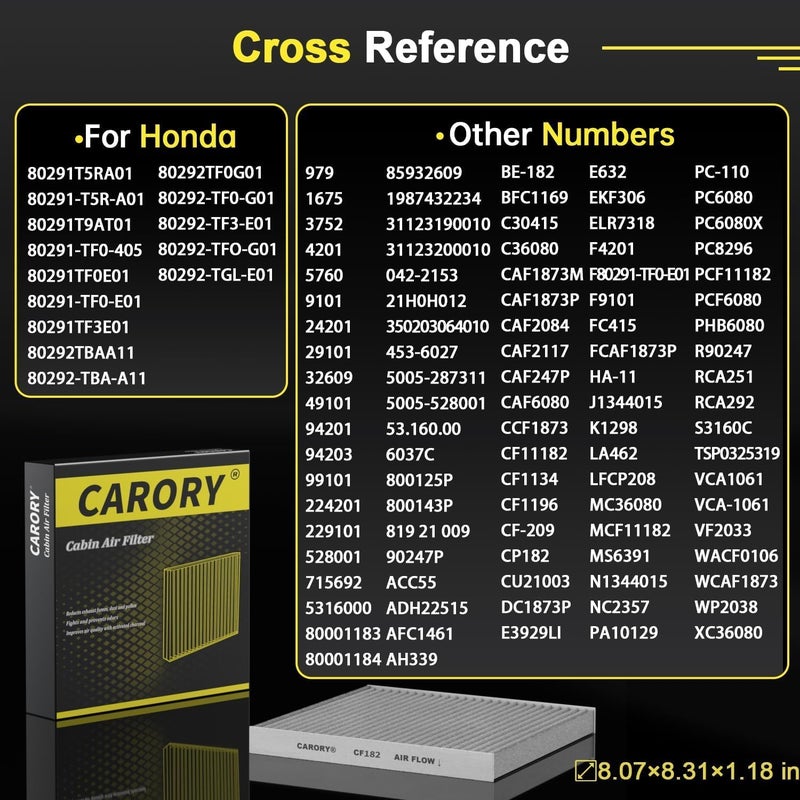 CARORY Cabin Air Filter with Activated Carbon for Honda and Acura - Image 3