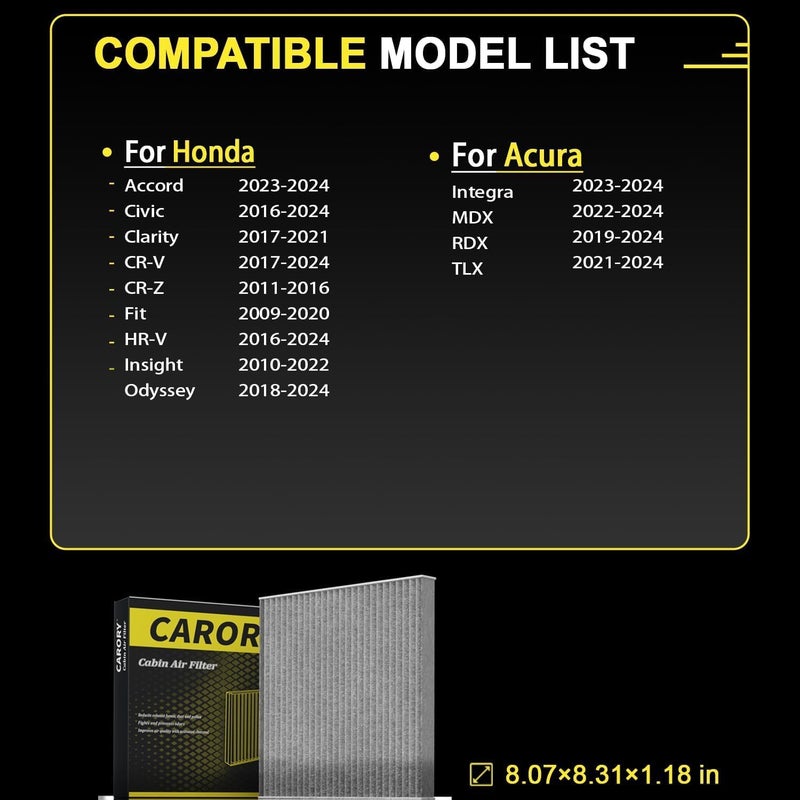 CARORY Cabin Air Filter with Activated Carbon for Honda and Acura - Image 2