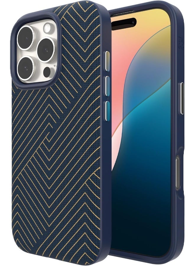 ZAGG London Snap Case for iPhone 16 Pro Navy with Gold Geometric Design - Image 1