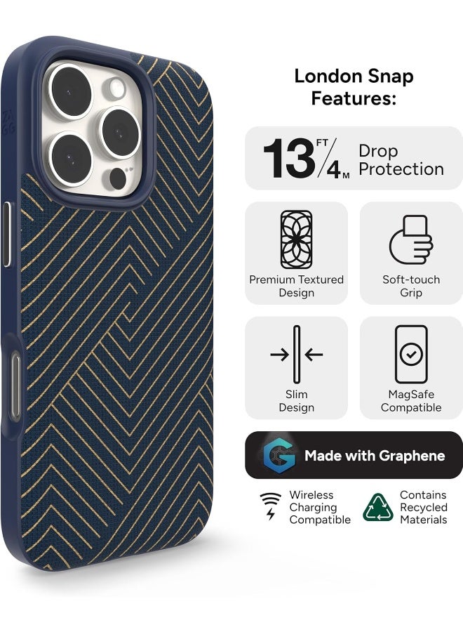 ZAGG London Snap Case for iPhone 16 Pro Navy with Gold Geometric Design - Image 3