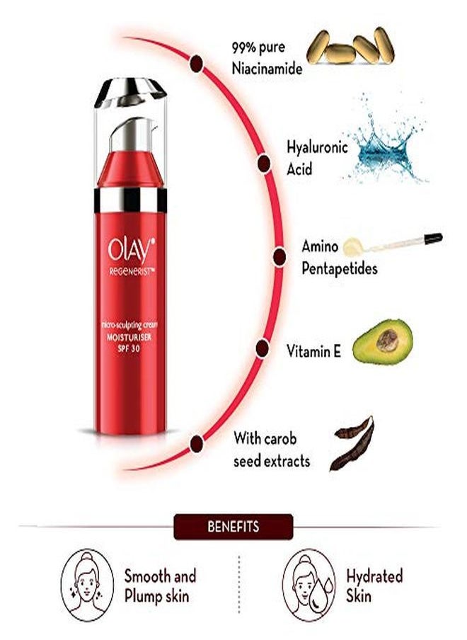 Regenerist Microsculpting Day Cream With Spf |With Hyaluronic Acid, Niacinamide & Pentapeptides, Spf |Skin Plumping Formula That Penetrates 10 Layers Deep Into Skin Surface For Firm, Plump And Younger Looking Skin With Uv Protection From Day 1 |Suitable For Normal, Dry, Oily & Combination Skin |50 Gm