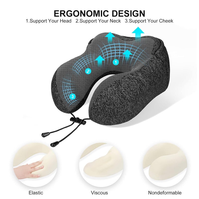 Waqif waqif Memory Foam Pillow for Travel with Hood, Adult Airplane Portable Pillow for Head Rest Neck Support, Office Cars Trains Long Flights Sleeping (Deep Grey) - Image 2