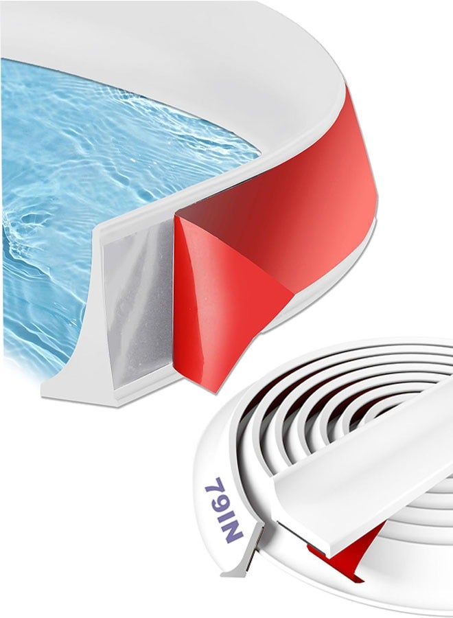 Shower Tray Sealing Strip, 2m/79inch Shower Water Blocking Strips, Silicone Bath Sink Edging Edge Seal Trim, Wet Room Threshold Floor Water Barrier for Sink Bath Kitchen Worktop Gap - Image 1