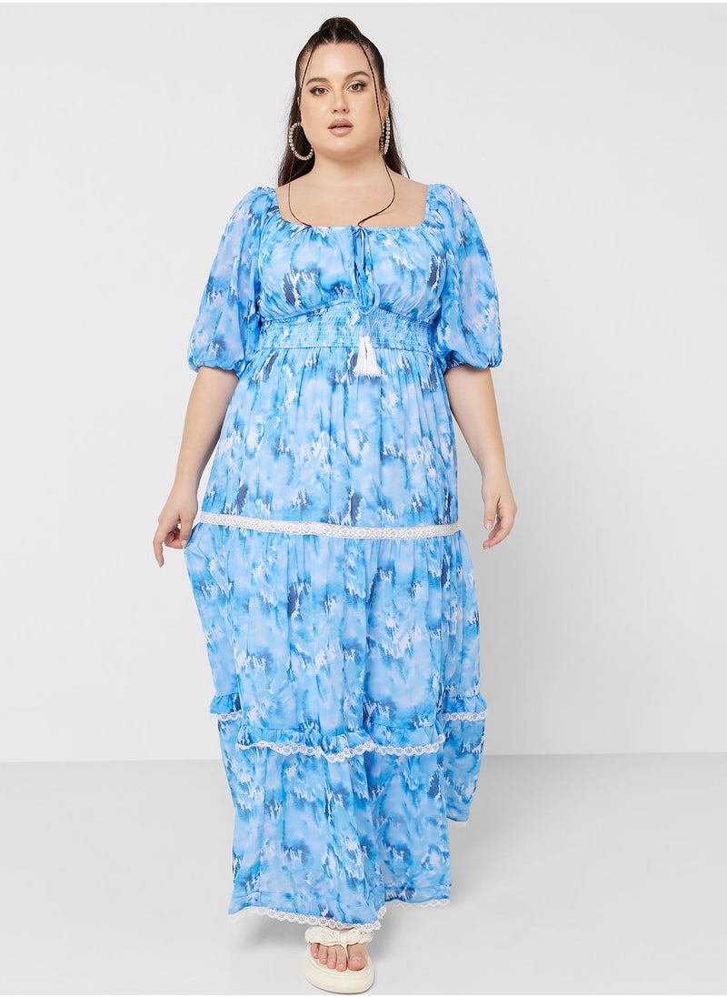 Ginger Plus - Printed Tie Neck Fit & Flare Dress - Image 1