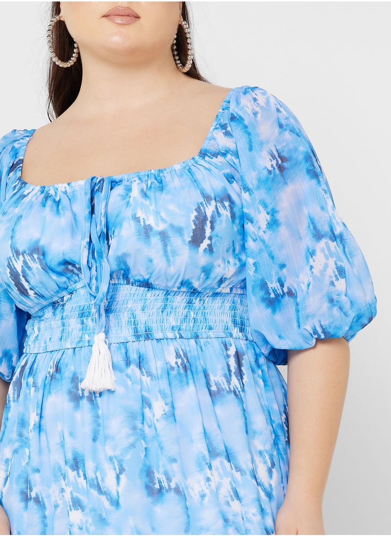 Ginger Plus - Printed Tie Neck Fit & Flare Dress - Image 1