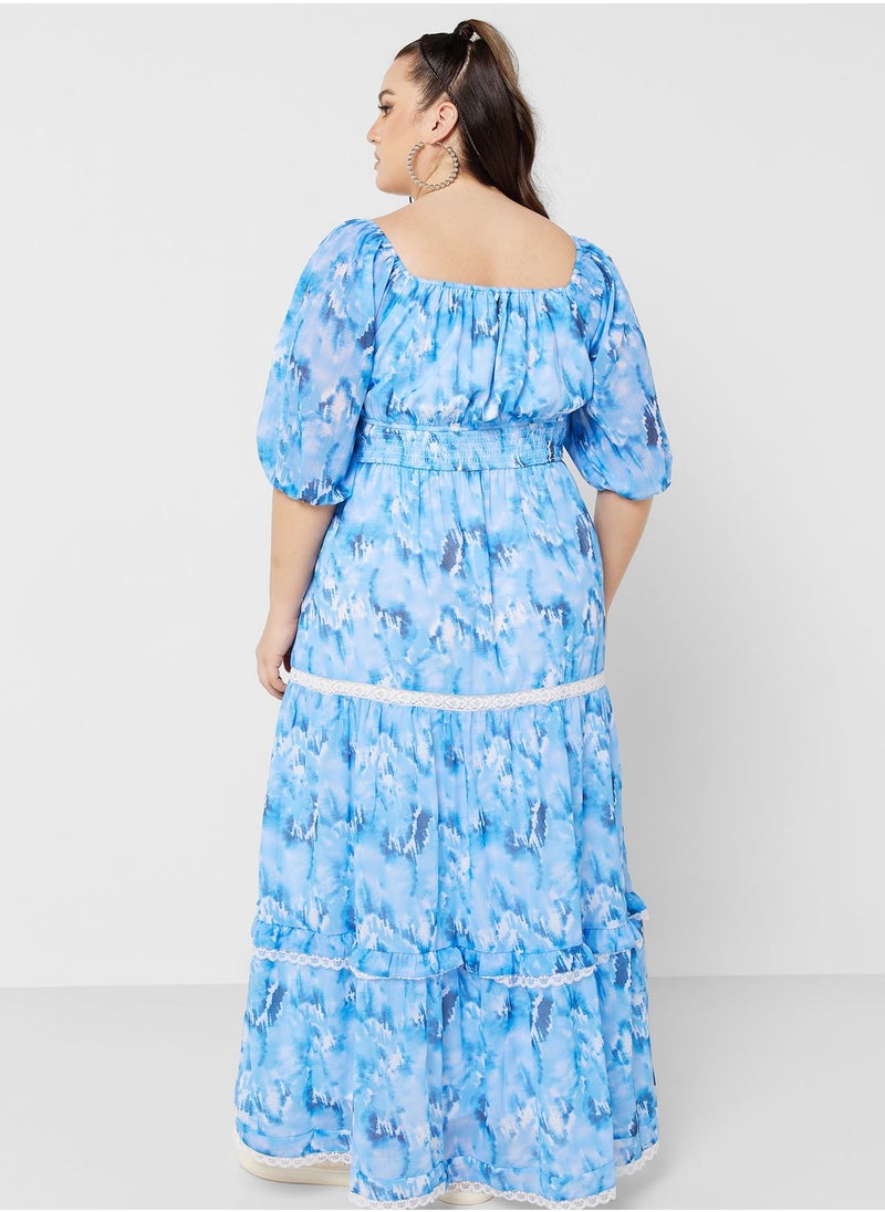 Ginger Plus - Printed Tie Neck Fit & Flare Dress - Image 1