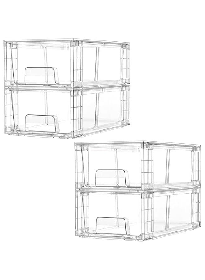 Beauenty 4 Pack Stackable Storage Drawers,Clear Acrylic Drawer Organizers with Handles, Easily Assemble for Fridge, Bathroom,Kitchen Undersink,Cabinet,Pantry Organization and Storage - Image 1