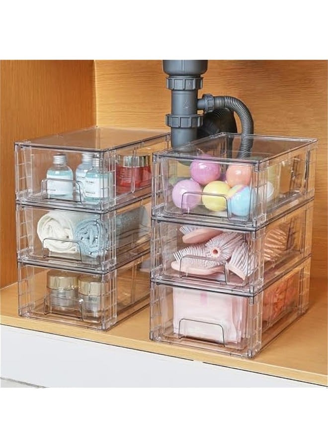 Beauenty 4 Pack Stackable Storage Drawers,Clear Acrylic Drawer Organizers with Handles, Easily Assemble for Fridge, Bathroom,Kitchen Undersink,Cabinet,Pantry Organization and Storage - Image 2