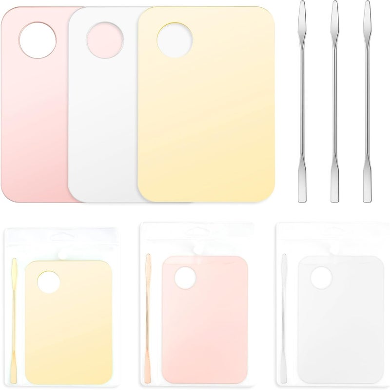 6 Pcs Makeup Mixing Palette Acrylic Palette with Spatula Tool Foundation Palette for Liquid Foundation Eye Shadow Oil Paints Nail Art (Pink, Yellow, Transparent)