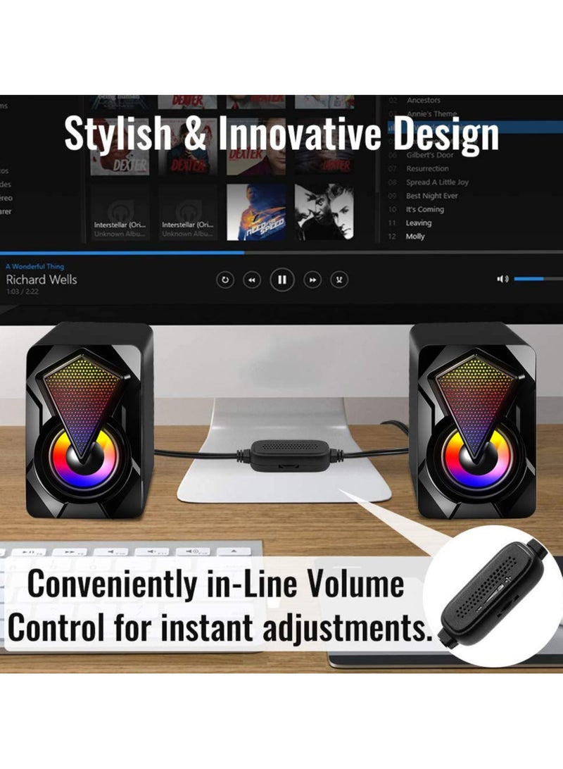 erorex Computer Speakers,Wired PC Speaker 2.0 USB Gaming Powered Stereo Mini Multimedia Volume Control with RGB Lights 3.5mm Aux Input for Phone Tablets Desktop Laptop - Image 2
