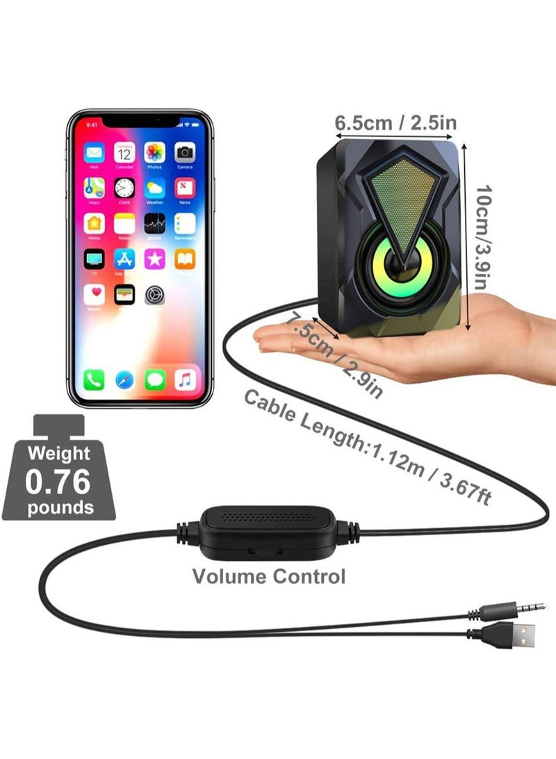 erorex Computer Speakers,Wired PC Speaker 2.0 USB Gaming Powered Stereo Mini Multimedia Volume Control with RGB Lights 3.5mm Aux Input for Phone Tablets Desktop Laptop - Image 5