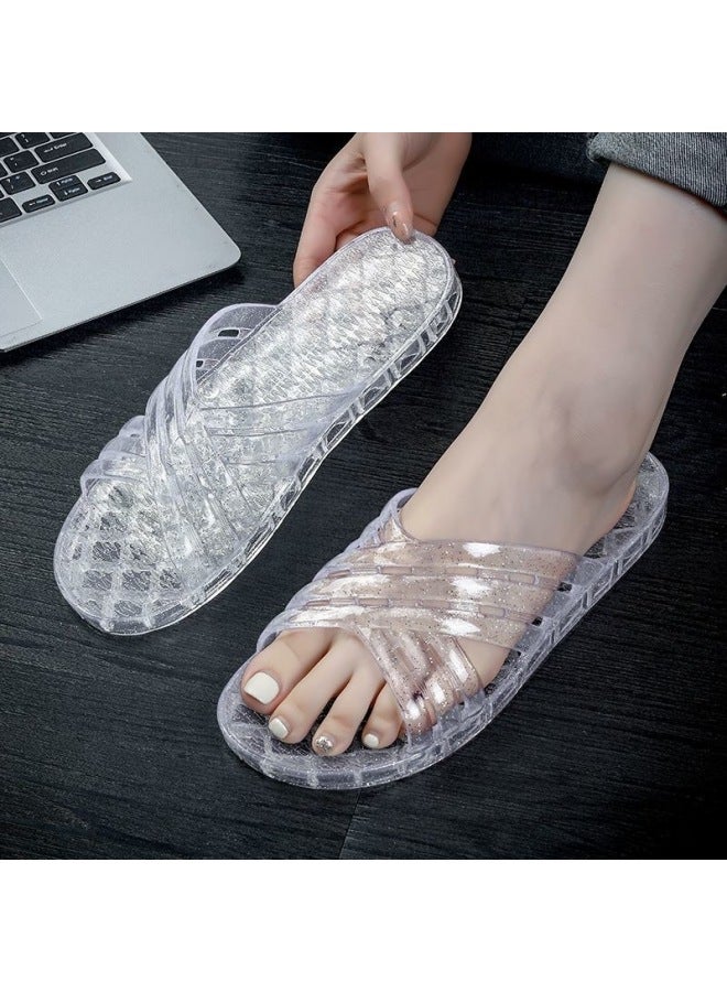 Summer New Style Slide Flat Slippers Women's Crystal Non-slip Deodorant Jelly Bathroom Bathing Home Slippers
