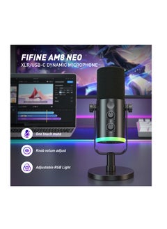FIFINE FIFINE AM8 NEO XLR/USB-C Dynamic Microphone with RGB Lighting & Real-Time Monitoring  - Image 4