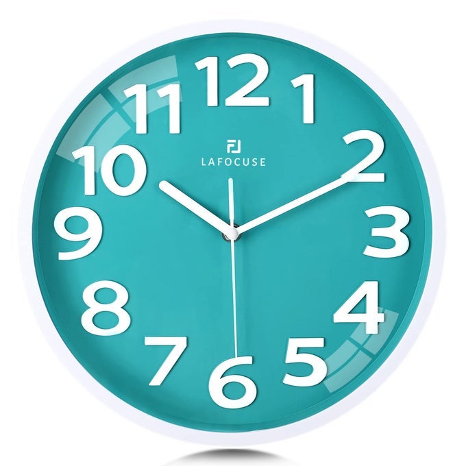 12 INCH SILENT 3D NUMBERS TEAL WALL CLOCK FOR LIVING ROOM DECOR BATTERY OPERATED TEAL CLOCKS FOR GIRLS ROOM BEDROOM OFFICE KITCHEN