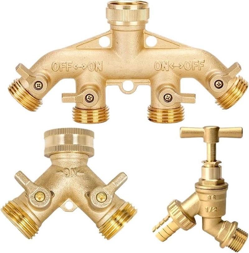 4 طريقة الولايات المتحدة الأمريكية نحاس حديقة خرطوم مقسم Y نوع ماء موصل للحنفية الخارجية - Image 1